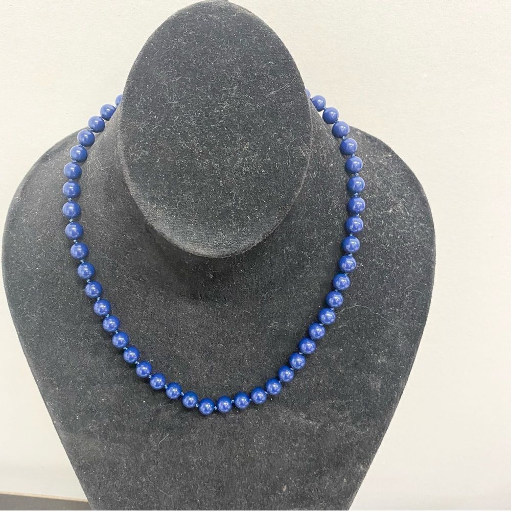 Vintage 80’s Napier navy blue round beads Matinee style necklace